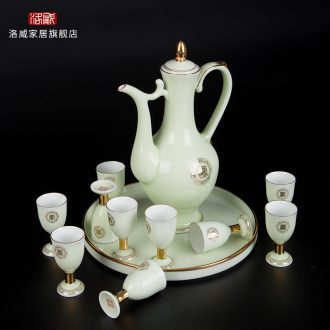 Jingdezhen wine suits ceramic celadon home court of a complete set of antique Chinese jade porcelain paint jar of wine cup