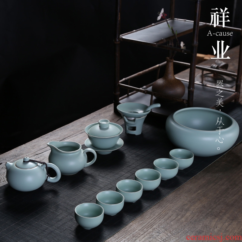 Auspicious industry your kiln tea set office household porcelain ceramic teapot teacup tureen of a complete set of kung fu can raise