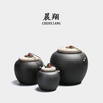Black pottery morning cheung zen tea canister coarse pottery large firewood seal pot small ceramic wake pu 'er tea packaging