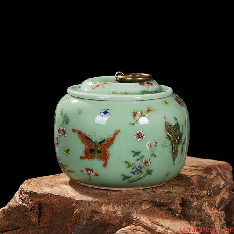 Jingdezhen ceramics pea green archaize caddy storage tank snack jars household adornment handicraft furnishing articles