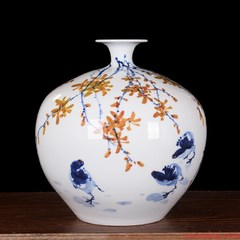 Jingdezhen ceramics high-grade modern master hand-painted pomegranate flower vase household decoration as the sitting room furnishing articles