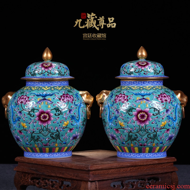 Jingdezhen ceramics vase antique hand-painted enamel bound lotus flower paint pot caddy general furnishing articles
