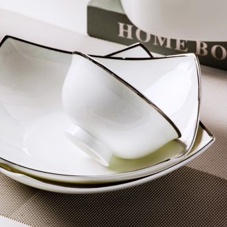 Jingdezhen Chinese bone porcelain bowl large soup bowl rainbow noodle bowl silver cutlery set dinner personality household bowls