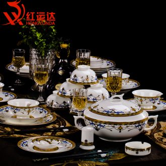 European-style luxury jingdezhen ceramic tableware dishes suit 56 head of household personality dishes bone porcelain wedding gifts