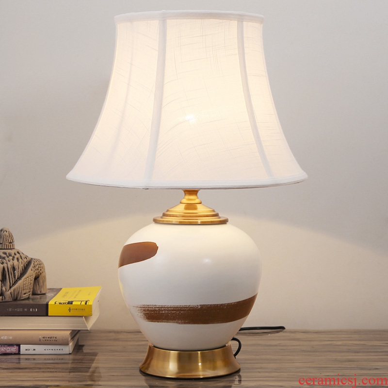 New Chinese style ceramic desk lamp contracted and contemporary bedroom berth lamp creative bed ou sweet romance warm light decoration