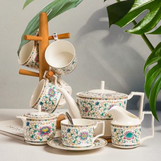 Inky bone China coffee cups and saucers suit Chinese style household European afternoon tea tea set ceramic teapot red tea cups