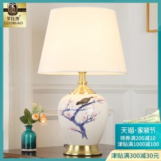 New Chinese style lamp bedroom nightstand creative ceramic restoring ancient ways study sweet household energy-saving control table lamp