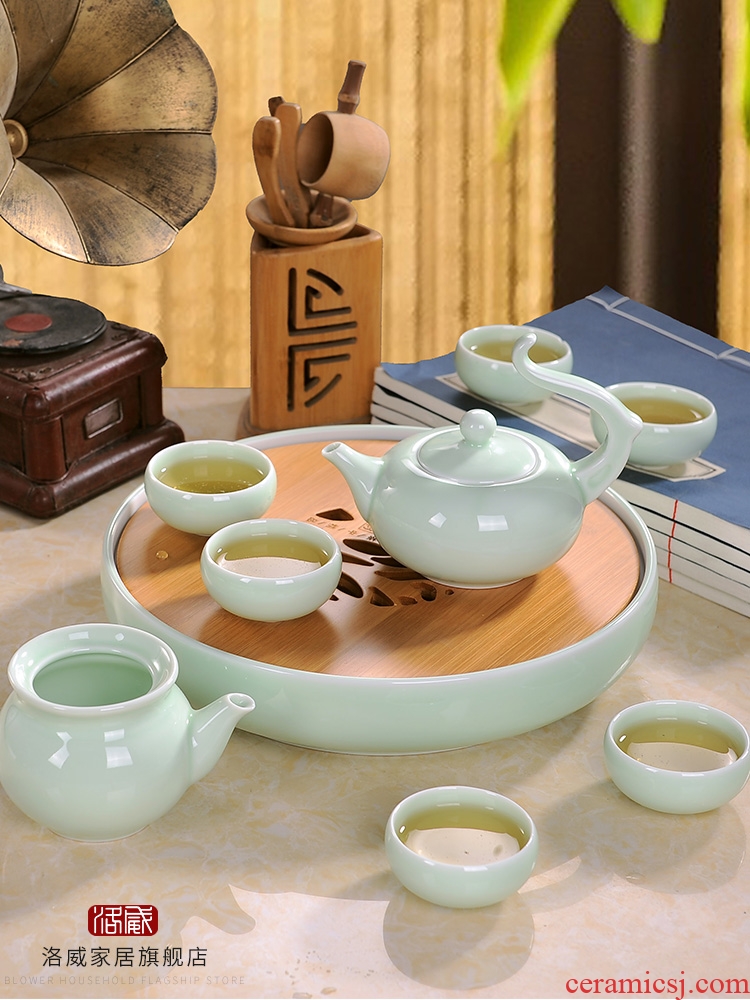 Kung fu tea set jingdezhen ceramic contracted household celadon teapot teacup tea tray portable Japanese trip