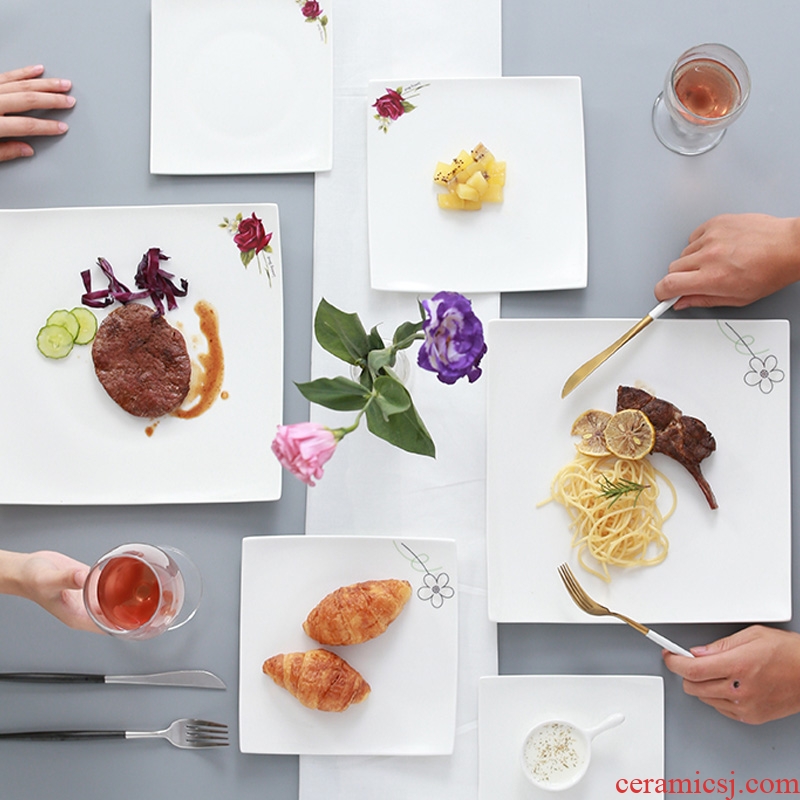 Jingdezhen porcelain tableware of pure bone square steak knife and fork the steak is creative steak western snack plate plate suit