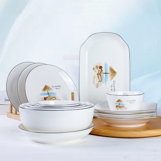 Jingdezhen ceramic plate household Nordic contracted dumpling dish to eat rainbow noodle bowl dish dish dish plate combination
