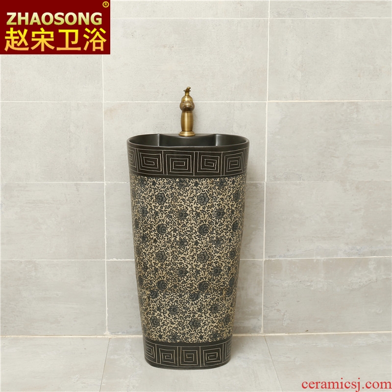 Ceramic basin of rib pillar elliptical floor toilet lavabo Chinese style restoring ancient ways pillar outside of the basin that wash a face