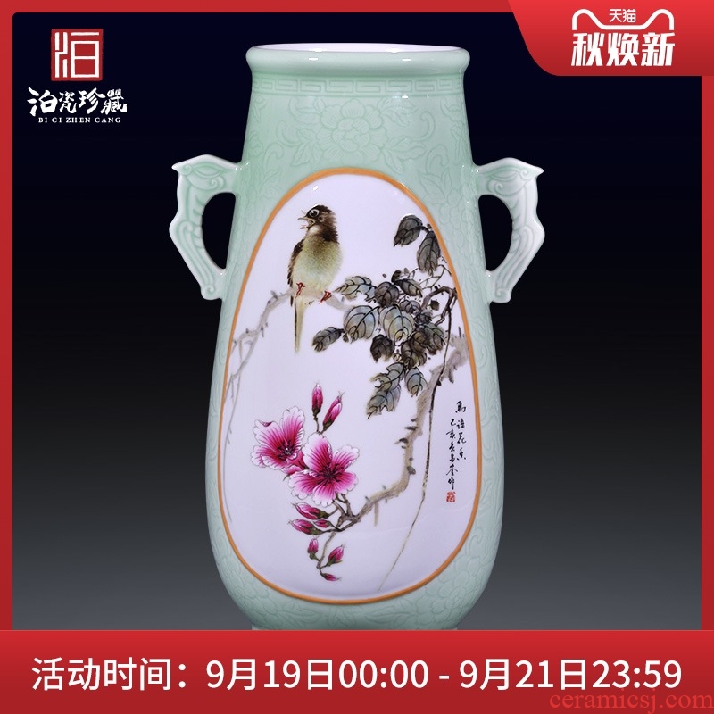 Jingdezhen ceramic hand-painted flowers and birds all ears large vases, flower arranging rich ancient frame of Chinese style household adornment collection furnishing articles