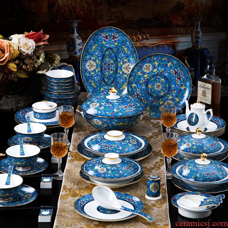 66 European high-grade luxury enamel tableware wedding gifts home the G20 jingdezhen bowls of bone disc plate