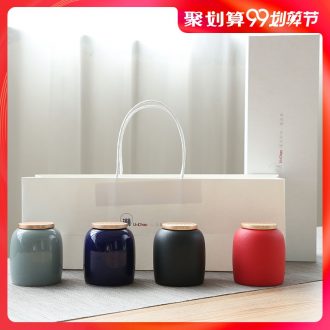 Hong bo acura plain caddy ceramic seal canners moistureproof tea warehouse portable small POTS of four