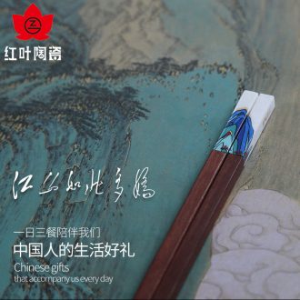 Red ceramic jiangshan jiao chopsticks chopsticks gift boxes log more handmade gifts creative gifts of high-grade wooden chopsticks