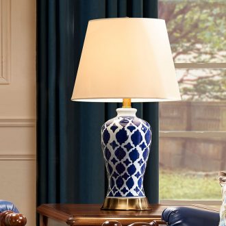 New Chinese style blue light blue and white porcelain ceramic desk lamp lamp of bedroom the head of a bed contemporary and contracted American luxury example room living room