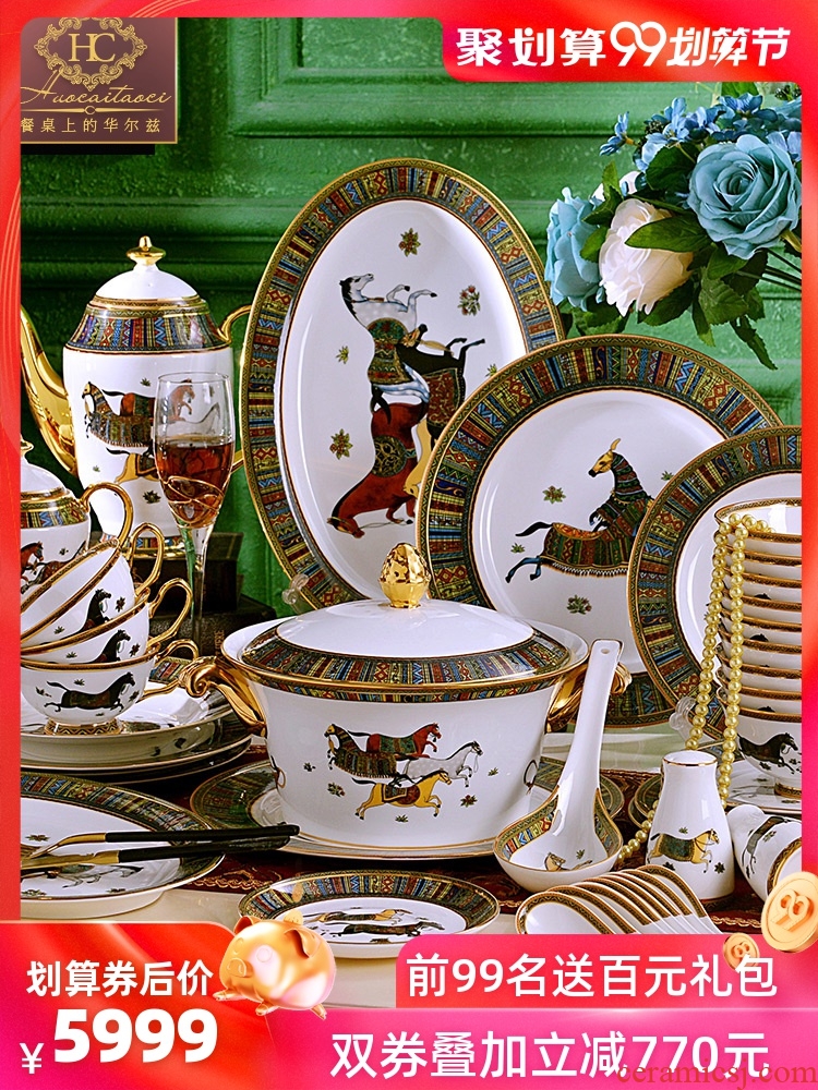 Hermes jingdezhen ceramics luxury european-style phnom penh bowl 77 skull porcelain tableware dishes suit household composition