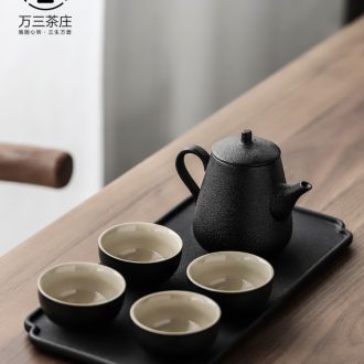 Three thousand ceramic tea village household kung fu tea sets tea tray Japanese black pottery teapot dry plate of small tea cups