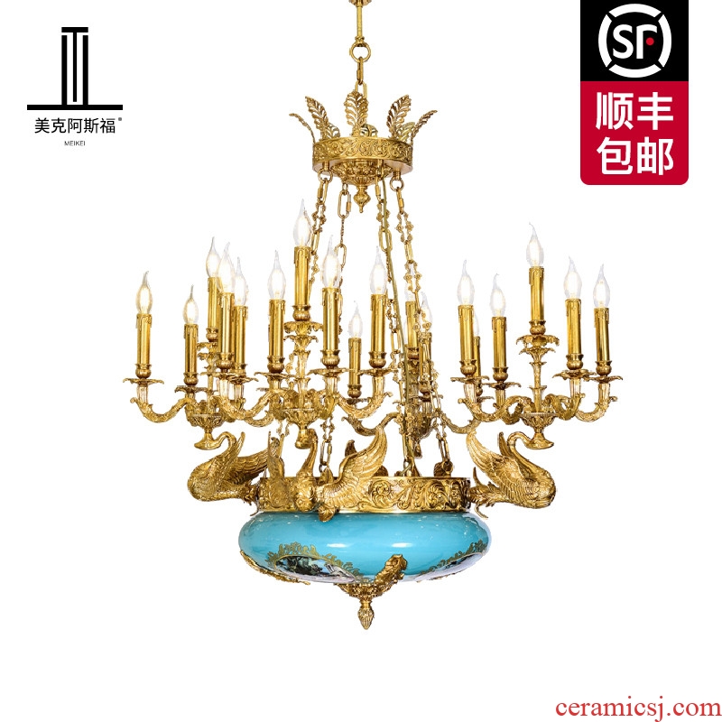 French Italian pure copper ceramic chandeliers european-style luxury living room bedroom marble palace art light colored enamel