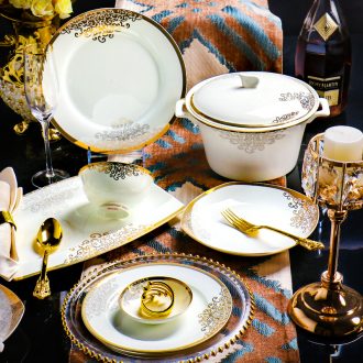 Light european-style luxury web celebrity bone porcelain tableware suit dishes with jingdezhen ceramic dishes chopsticks creative dishes