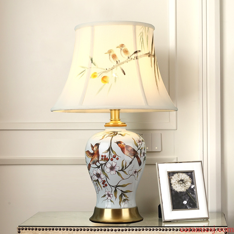 American whole copper ceramic desk lamp LED the study of bedroom the head of a bed is contracted creative painting of flowers and sweet between example chandeliers