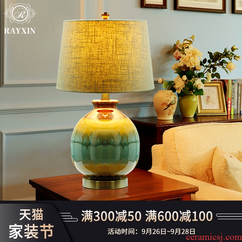 New Chinese style is contemporary and contracted ceramic desk lamp bedroom berth lamp of creative personality sitting room study typhoon warm marriage