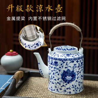 Jingdezhen blue and white porcelain pot cool household girder kettle pot teapot old archaize large-sized cold ceramic kettle