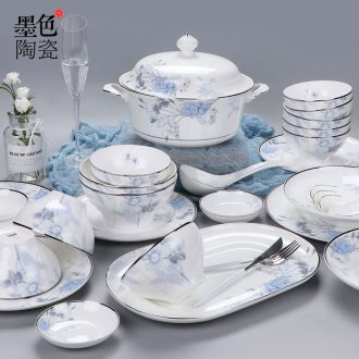 Chinese style household bone porcelain tableware suit creative craft colour porcelain dishes suit QingHuan ceramic bowl plate