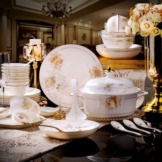 High-grade bone China tableware suit dishes suit household jingdezhen creative prosperous north European luxury dishes combination