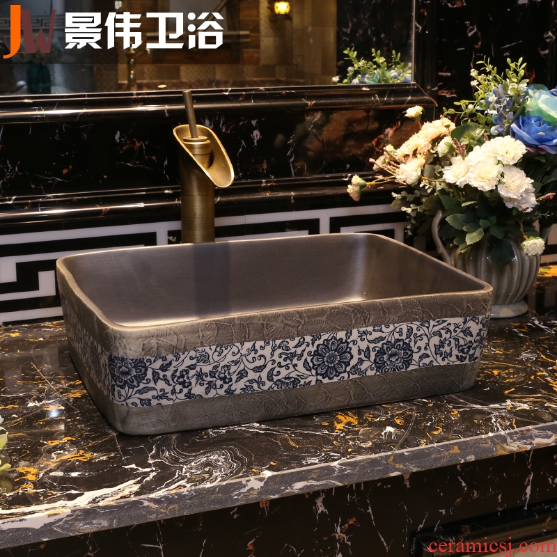 JingWei blue and white porcelain art stage basin archaize ceramic lavatory square basin of Chinese style restoring ancient ways on washing their hands