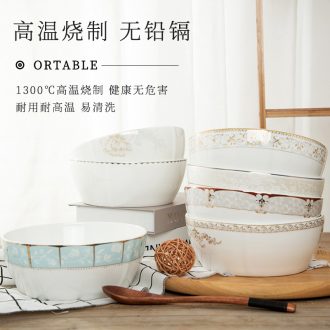Jingdezhen ceramic bowl bone porcelain bowl square noodles in soup bowl of Chinese style household contracted tableware hot to eat salad bowl