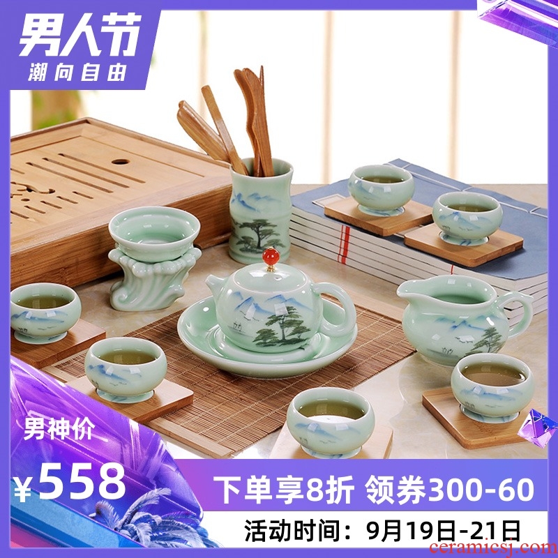 Kung fu tea set suit household Chinese hand-painted jingdezhen ceramic tea office six cups of a complete set of tea sets