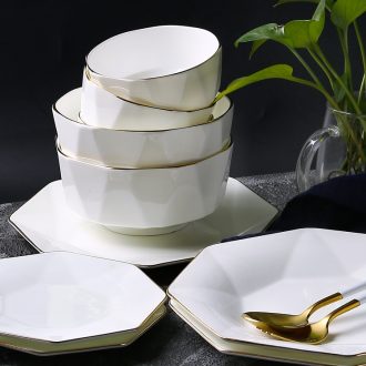 Nordic bone bowls disc suit white contracted jingdezhen ceramic tableware suit octagon home dishes combination
