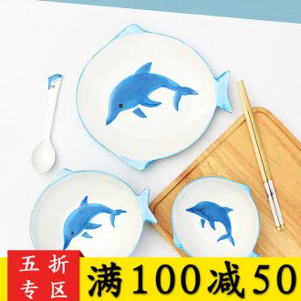 Children's ceramic tableware and lovely cartoon baby bowl bowl dish hand-painted dishes household spoons chopsticks