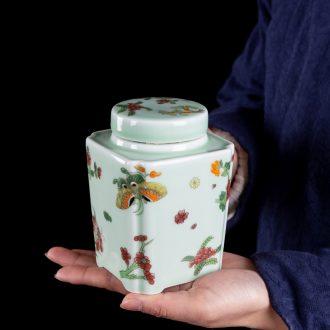 Big yards, celadon ceramic tea set portable pu-erh tea storage box storage tanks seal tank large caddy