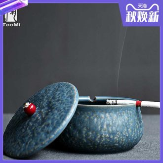 Tao fan retro ashtray creative ceramic office contracted sitting room tea table with cover wind large personality ashtrays