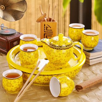 Jingdezhen tea set home yellow tea service of a complete set of ceramic large double teapot teacup tea tray gifts
