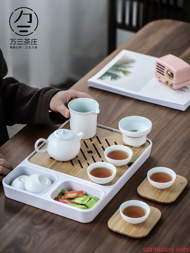 Three thousand contracted ceramic tea set suit Japanese kung fu tea tea village of a complete set of white porcelain teapot teacup home by hand
