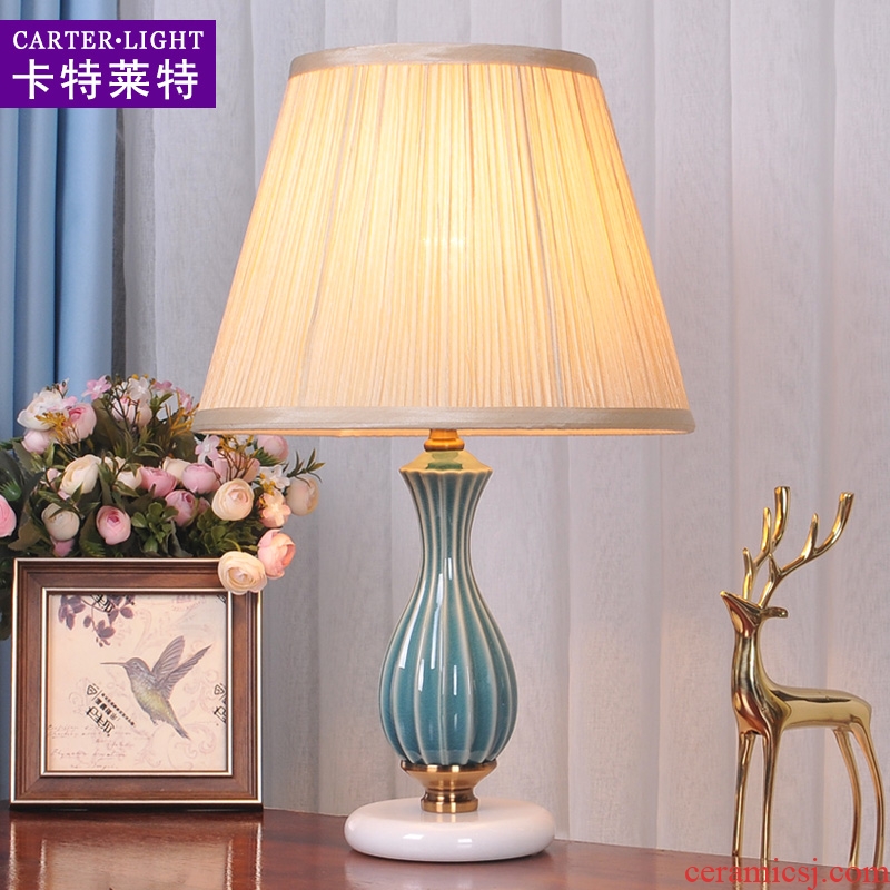 Decorative lamp bedroom nightstand American simple ceramic dimmer remote modern marriage room warm warm light romance