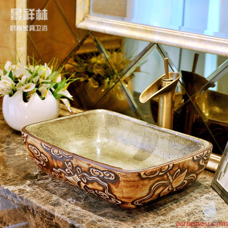 Ceramic art stage basin square toilet lavabo basin Europe type restoring ancient ways of jingdezhen lavatory basin