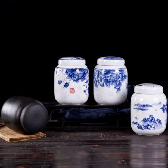 Blue and white porcelain, caddy mini seal pot jingdezhen tea accessories small portable tank tea