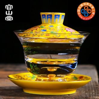 RongShan hall beauty ceramic colored enamel glass tureen large cups upset three to make tea bowl of household