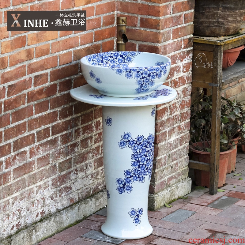 Pillar lavabo ceramics basin hand-painted porcelain bathroom toilet commode balcony ground integrated art