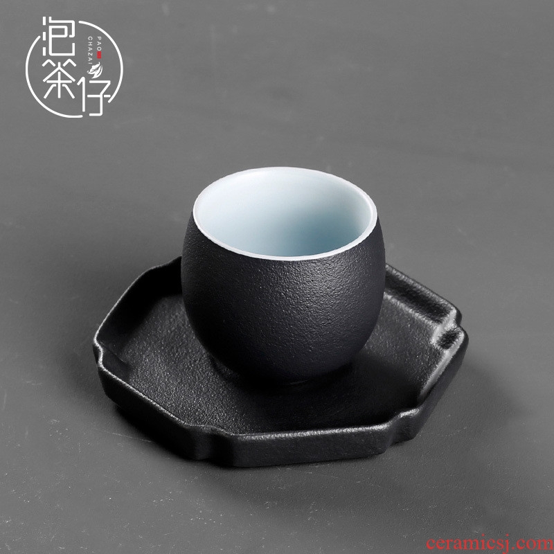 Tea seed Japanese kung fu tea cups of black ceramic single small handless small tea cup bowl, single cup tea cup