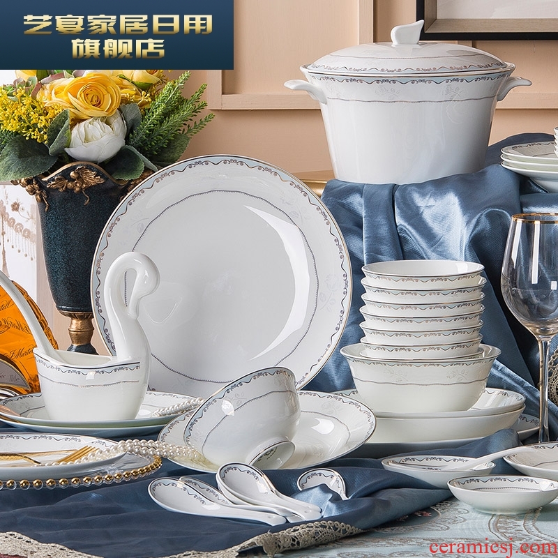 3 PLT ceramic dishes suit contracted household jingdezhen ceramic tableware suit dishes combine European dishes
