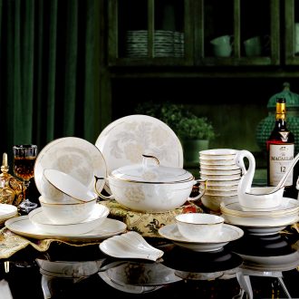 60 head european-style luxury bone porcelain tableware suit household jingdezhen western-style dishes gold ceramic bowl dish gifts