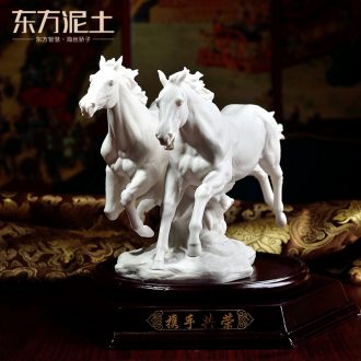 Oriental clay ceramic horse furnishing articles dehua porcelain sculpture art collection business gifts/hand in hand