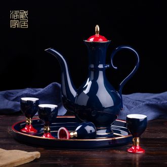 Ji blue wine suits domestic Chinese jingdezhen ceramics liquor cup archaize flagon gift box with a small handleless wine cup rice wine