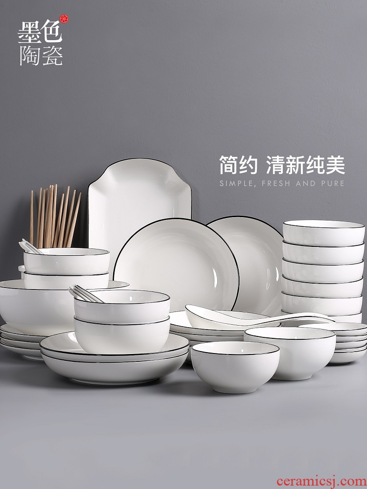 Jingdezhen ceramic tableware suit Japanese four dishes suit household eat bowl contracted dish bowl chopsticks combination