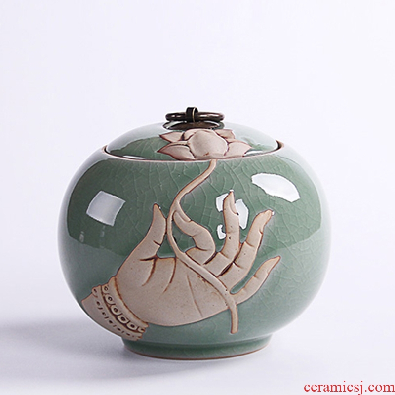 Ronkin elder brother kiln caddy longquan celadon seal storage ceramic jar, kung fu tea set parts